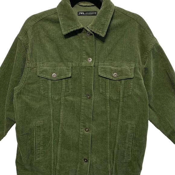 Zara Corduroy Oversized Button Front Shacket Jacket Women's Sz XS Green Cotton - Picture 4 of 7